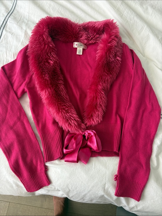 One step up Jackets & Blazers - Women's Fuchsia Faux-Fur Trim Cardigan